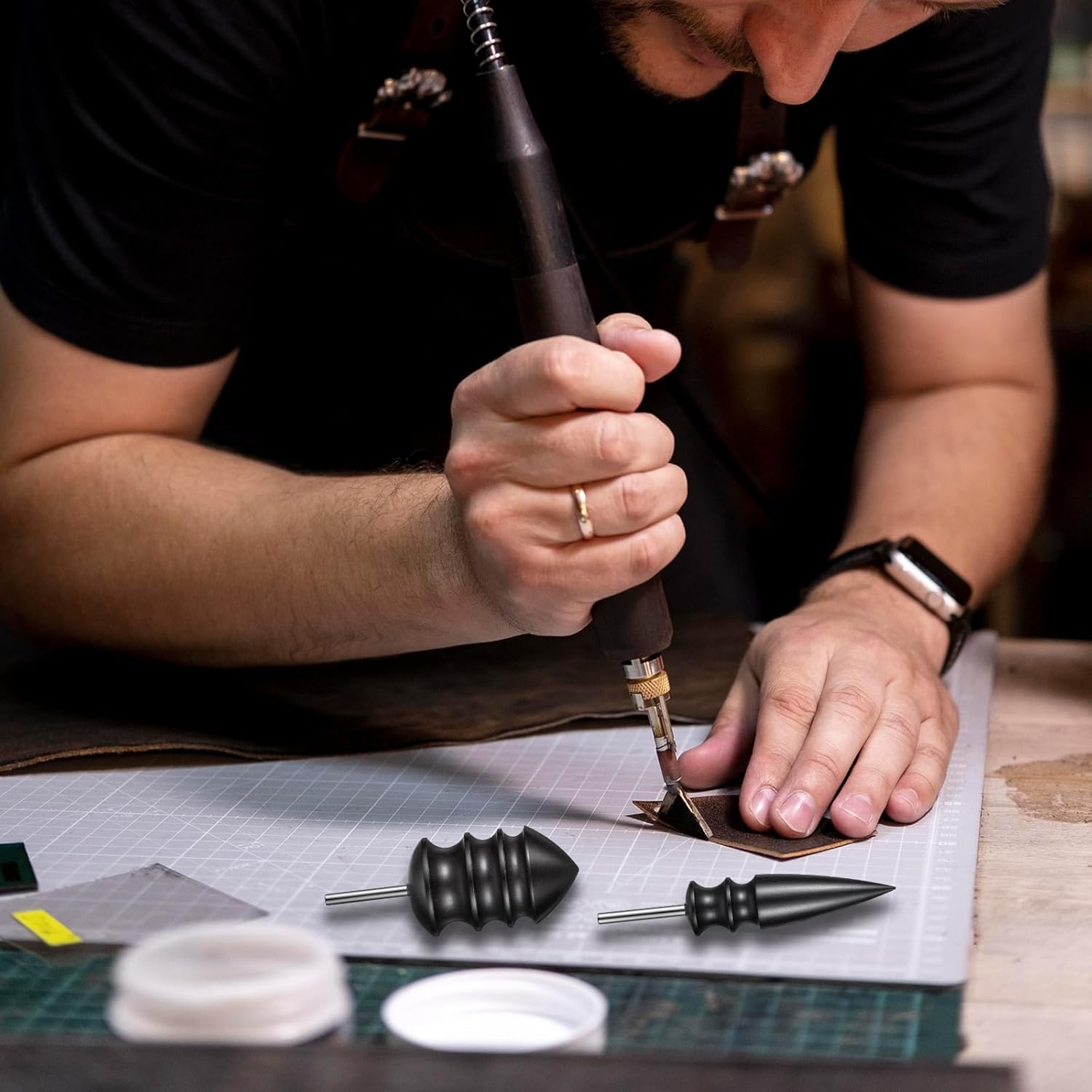 2 sztuki skórzanych burnisher Kit DIY Leathercraft Carving zestaw narzędzi ze temperówką, akcesoria do polerowania, polerka do skóry