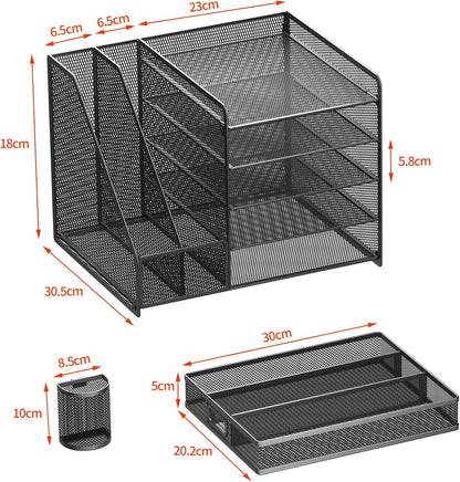 Schreibtisch Organizer mit Aktenhalter, 5-stufiger Papier Organizer mit Schublade und 2 Stifthaltern