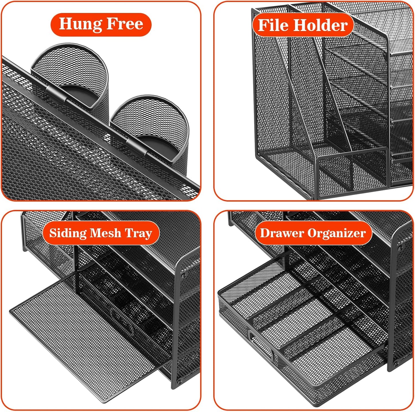 Schreibtisch Organizer mit Aktenhalter, 5-stufiger Papier Organizer mit Schublade und 2 Stifthaltern