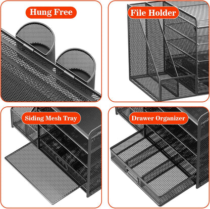 Schreibtisch Organizer mit Aktenhalter, 5-stufiger Papier Organizer mit Schublade und 2 Stifthaltern