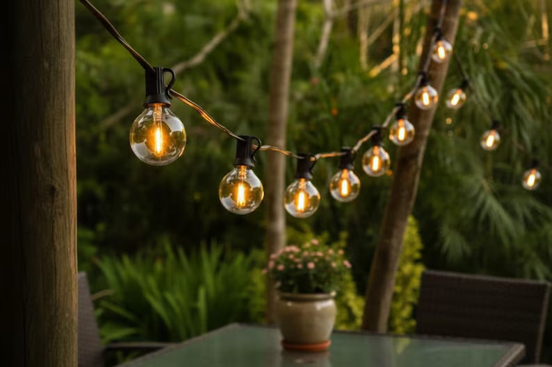 Vintage G40 LED vonkajšie reťazové svetlá Vodotesné guľové svetlá Terasové svetlá Záhradné svetlá Teplé biele pergolové svetlá Svadobné svetlá Záhradné svetlá