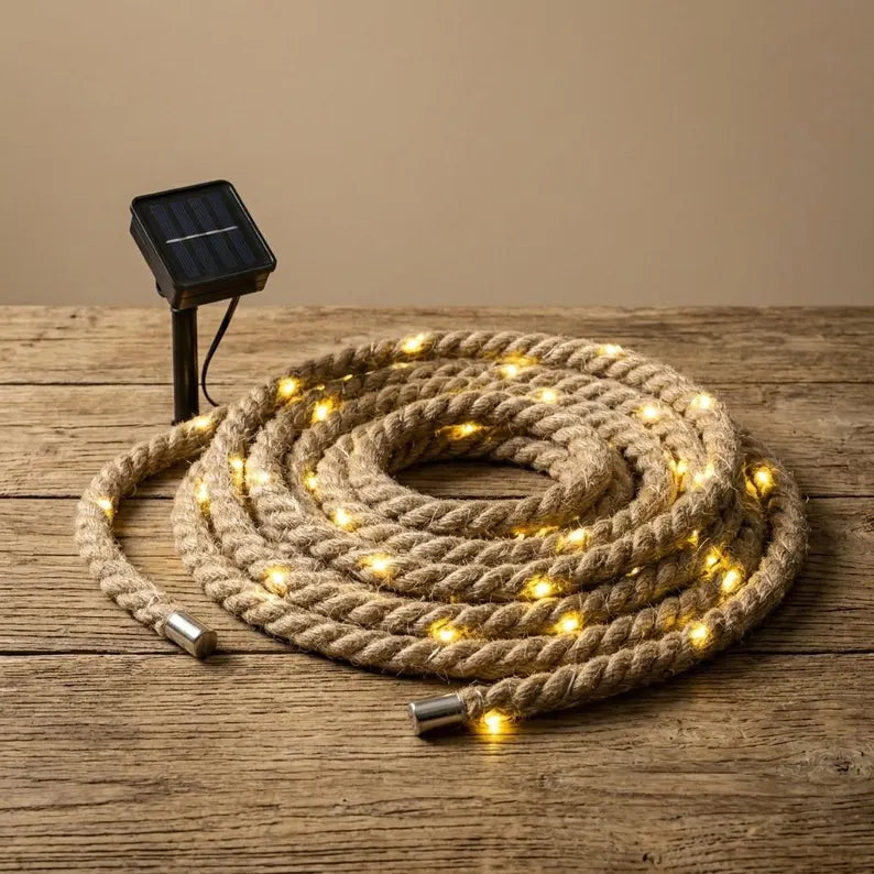 Retro solárne lanové svetlo 7M 50LED vonkajšie rozprávkové svetielka, záhradná dekorácia z konopného lana, záhradné osvetlenie na terasu a kempovanie