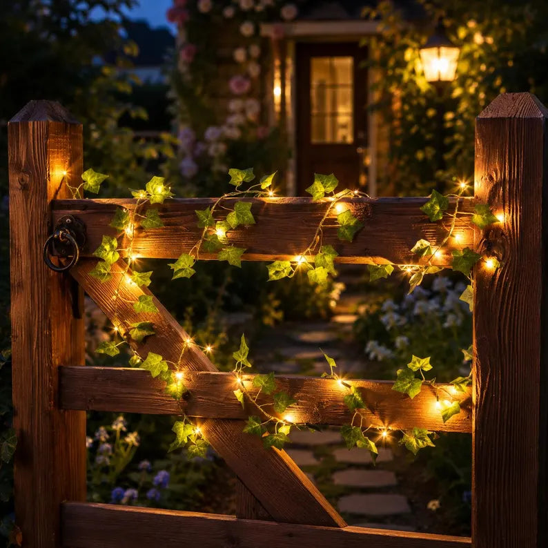 Zelené rozprávkové svetielka solárne napájané vonkajšia dekorácia 50LED 100LED umelé listy brečtanu záhradný akcent svadobná ozdoba interiérová a exteriérová