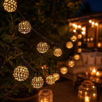 Solárne LED marocké reťazové svetlá, vodotesné záhradné, vonkajšie, svadobné, halloweenske, párty, prízvuk 50 30 20 LED guľa