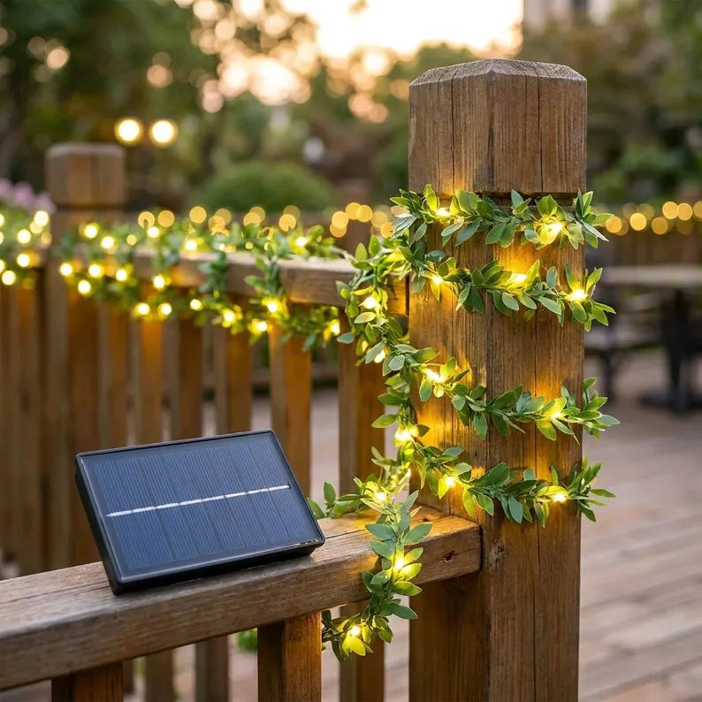 Zelené rozprávkové svetielka solárne napájané vonkajšia dekorácia 50LED 100LED umelé listy brečtanu záhradný akcent svadobná ozdoba interiérová a exteriérová