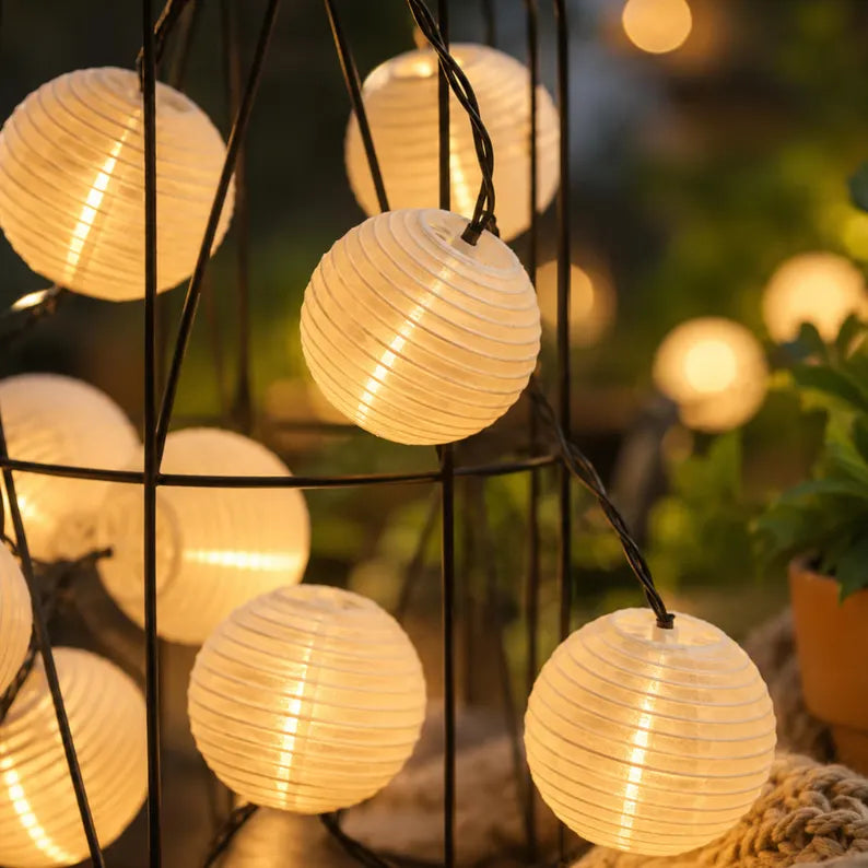 Solárne lampášové reťazové svetlá, vonkajšie, teplé biele LED záhradné svetlá, vodotesné záhradné girlandy, japonské lampášové svetlá, dekorácie do záhrady